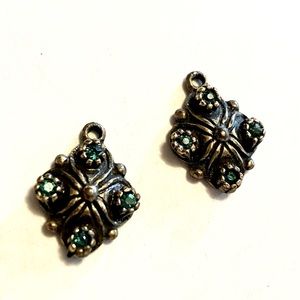 Vintage earring hangers with green rhinestones